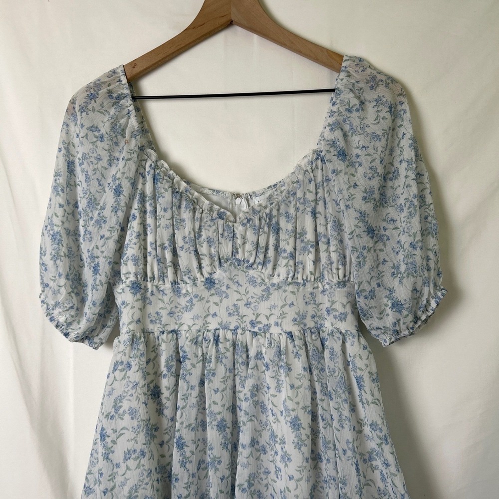 Altar'd State Mini Dress Blue White Size S Floral Tiered Cottagecore Coquette